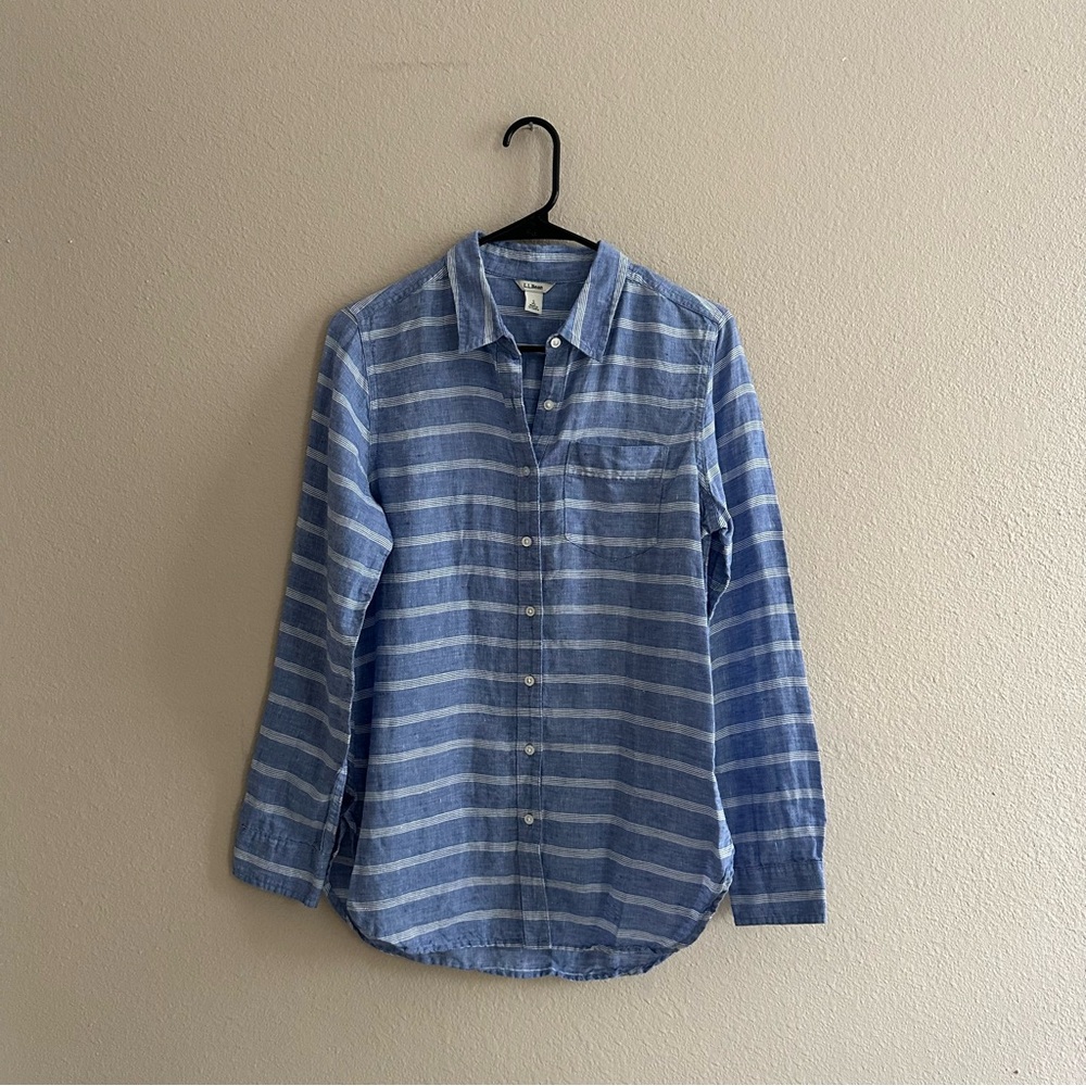 L.L. Bean Light Blue Striped Button-Up Shirt